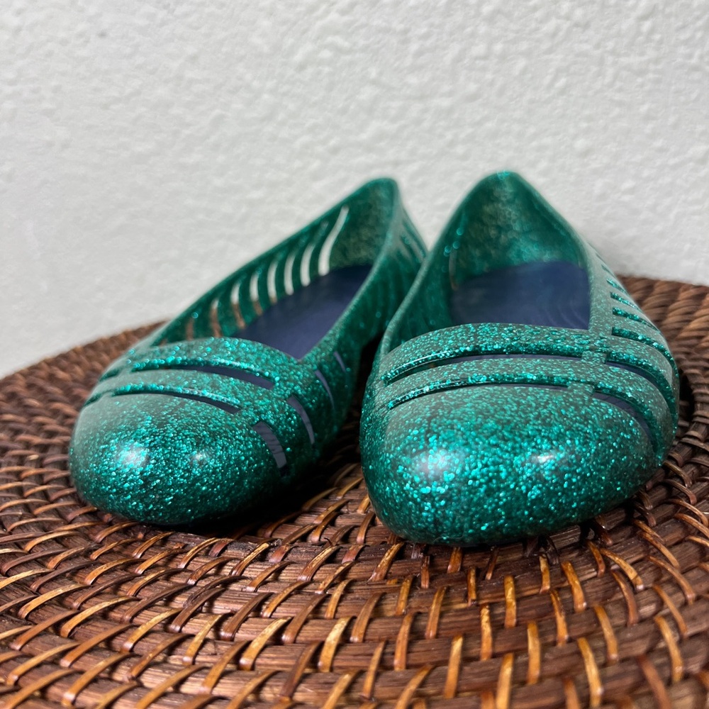 Crocs Adrina II Girl's Green Glitter Flat Shoes Jelly Ballet Size  3 - Picture 9 of 9